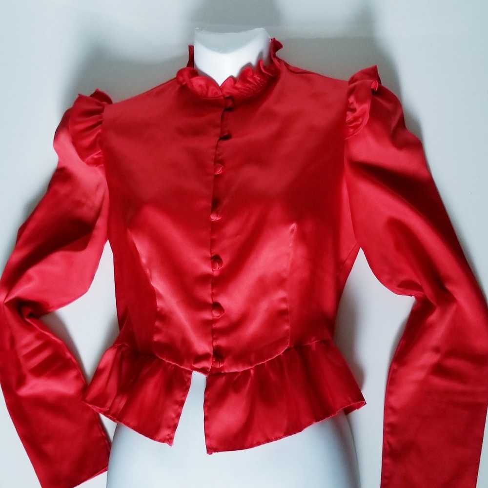 Ruffled Red blouse by Pearlette  80's vintagesma